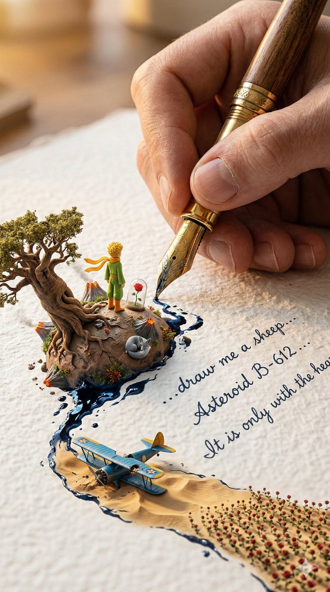 A colossal hand gripping an enormous vintage fountain pen...