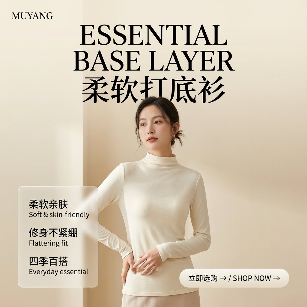 9：16竖版高端极简时尚产品海报。柔和摄影棚自然日光，温暖米白渐变背景（奶油色、燕麦色），画面极致干净。精致亚洲女...