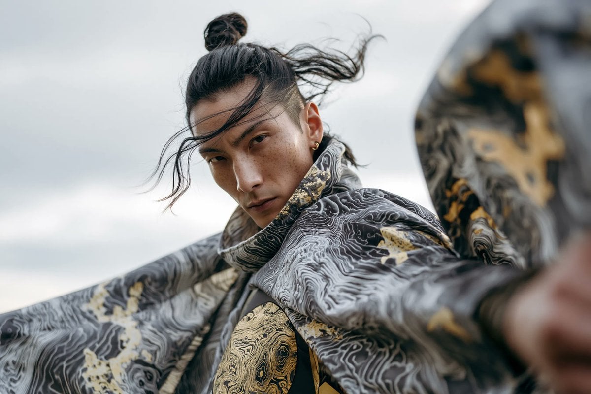 A high-fashion editorial portrait of a [Subject] wearing ...