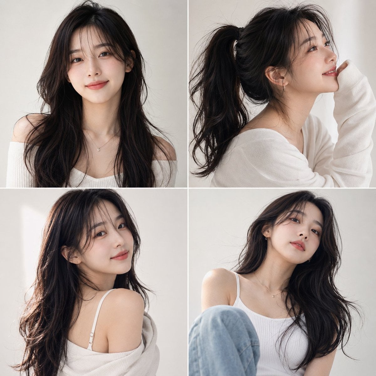 Photorealistic Korean beauty portrait of a cute young wom...