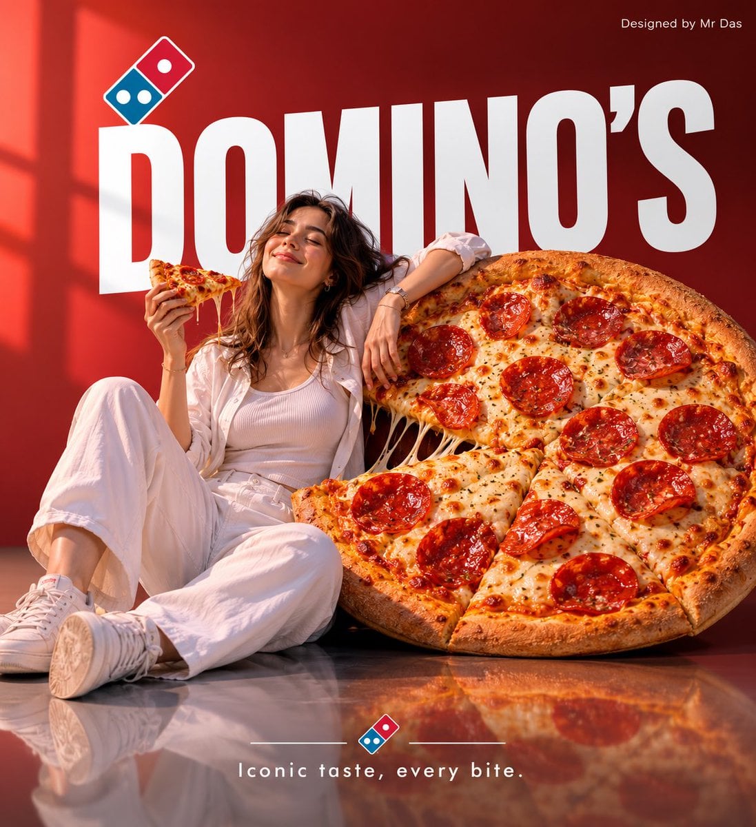 Minimalist commercial ad featuring oversized Domino’s Pep...