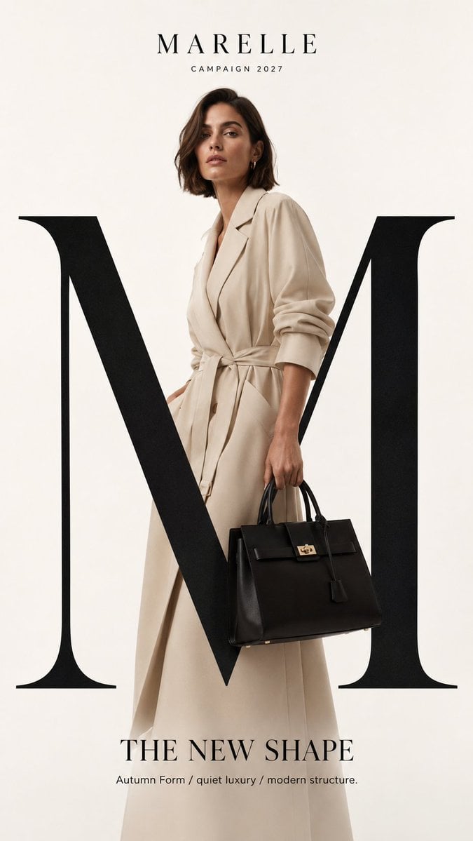 Create a high-end luxury fashion campaign mockup with str...