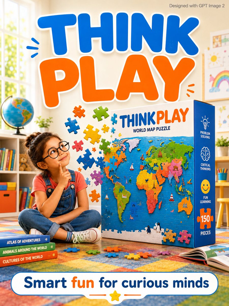 A bright educational kids advertisement poster. A curious...