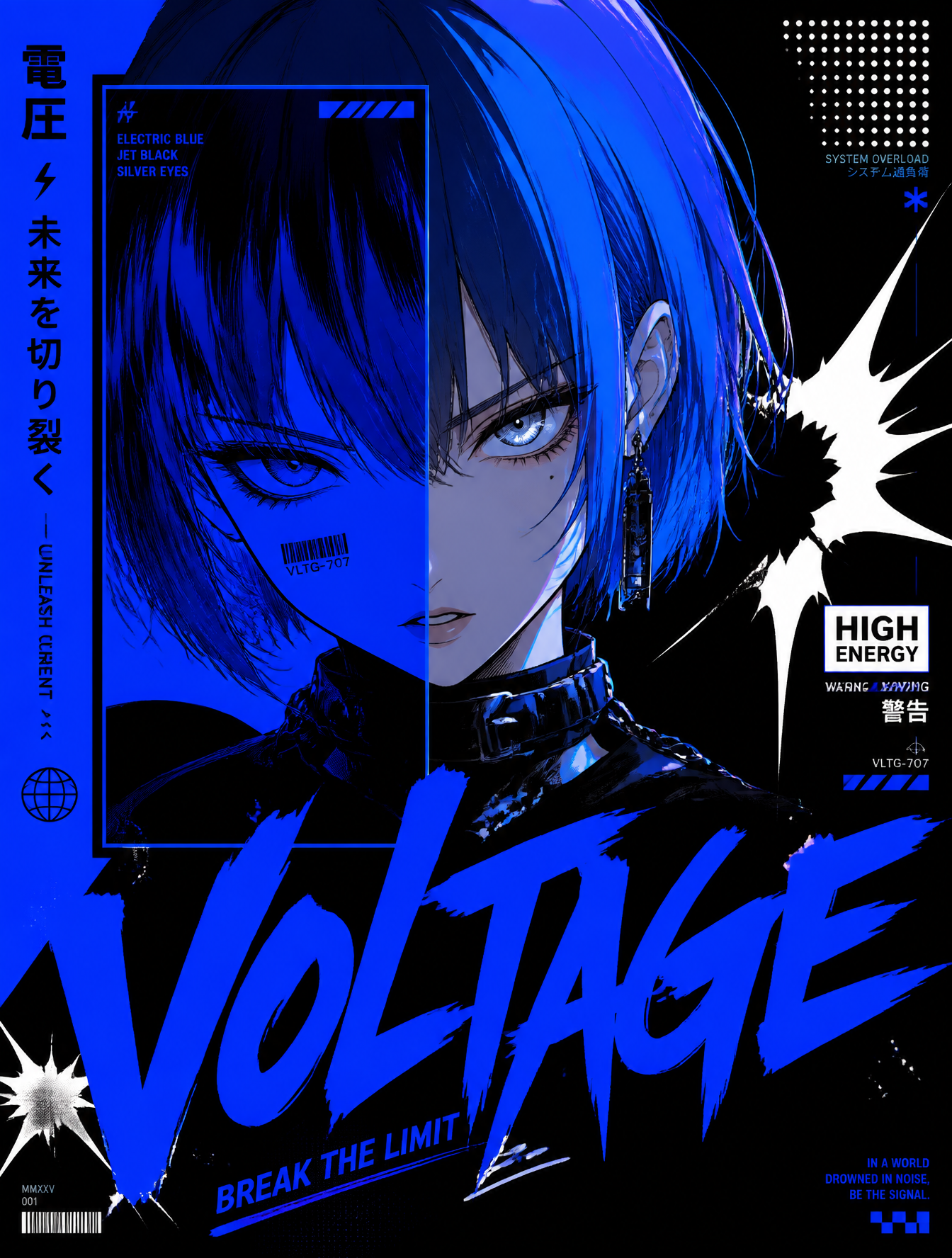 Electric Blue & Jet BlackAnime girl with short electric b...