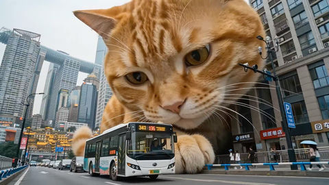 巨胖橘卡在摩天楼