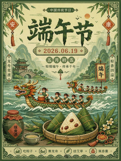 像素化端午节庆典海报