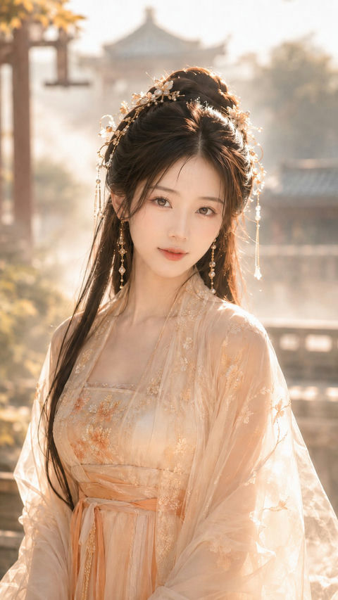 唐风幻想晨雾庭院古风仙侠美人图